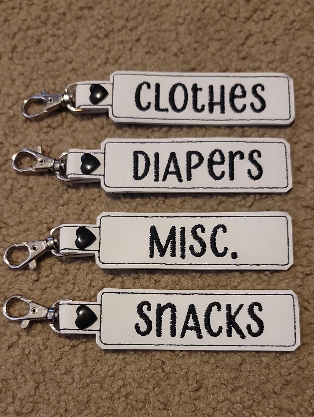 White 'Diapers' Organizer Keychain Tag for Kids Accessories
